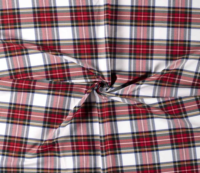 Premium Scottish Check Fabric Light Stretch | White