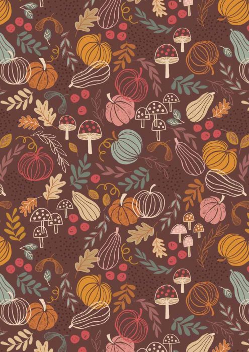Lewis & Irene Snuggle Season Fabric | Pumpkins Chocolate