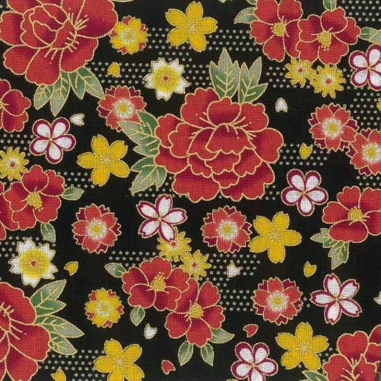 Japanese Sokya Fabric | Floral Red Metallic