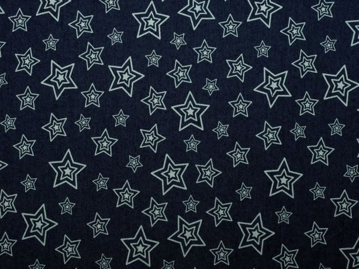Denim Fabric Print  Concentric Stars Dark Blue