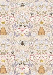Lewis & Irene Honey Bee Fabric | Bee Hive Dark Cream - Gold Metallic