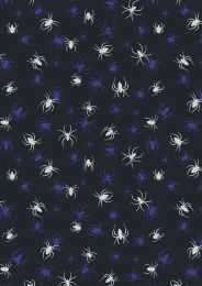 Haunted House Fabric | Glow In The Dark Spiders Black