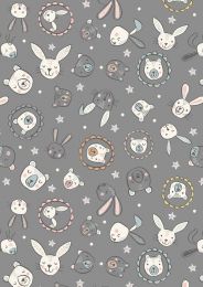 Lewis & Irene Bella Bunny & Bear Fabric | Bella & Bear Faces Dark Grey