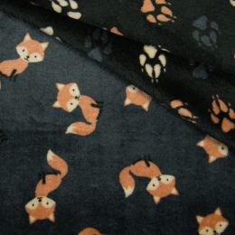 Double Sided Supersoft Fleece | Fox - Dog Feet Dark Grey