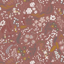 Organic Cotton Fabric  Spring Floral Dusty Yellow