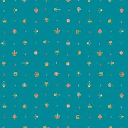 Little Brier Rose Fabric | Crowns Teal