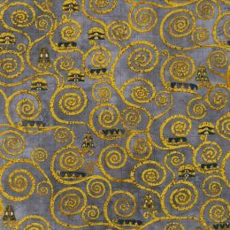 Metallic Robert Kaufman Fabric | Gustav Klimt - Swirls Charcoal