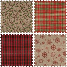 Christmas Fabric Mini Roll 2m x 28cm | 4 Roll Bundle - Festive 1