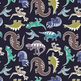 Dino Glow Lewis & Irene Fabric | Dinosaur's Dark Blue Glow