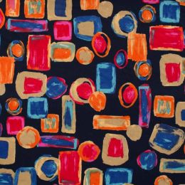 Cotton Sateen Print Fabric | Abstract Shapes Red & Blue