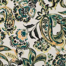 Cotton Sateen Print Fabric | Paisley Light Petrol