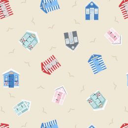 Small Things Coastal Fabric | Beach Huts Cream