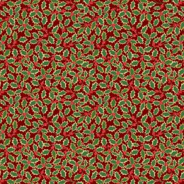 Yuletide Lewis & Irene Fabric | Holly Red Gold Metallic