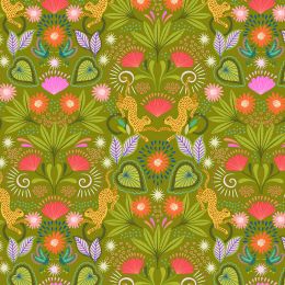 Bahia Lewis & Irene Fabric | Mirrored Jaguar Jungle Green