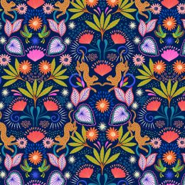 Bahia Lewis & Irene Fabric | Mirrored Jaguar Dark Blue