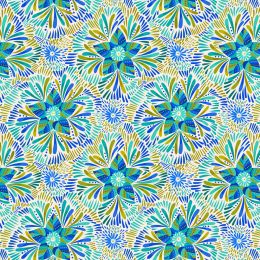 Bahia Lewis & Irene Fabric | Axe Floral Blue & Green