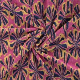 Jacquard Towelling Graphic - Multi Flower Fuchsia