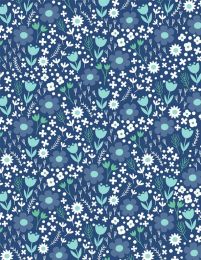 Windsong Meadow Fabric | Floral All Over Blue