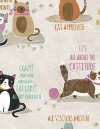 Purrfect Partners Fabric | Cats & Phrases Cream