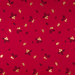 Stitch It, Festive Metallic Fabric | Holly Sprig Red