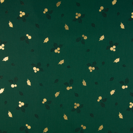 Stitch It, Festive Metallic Fabric | Holly Sprig Green